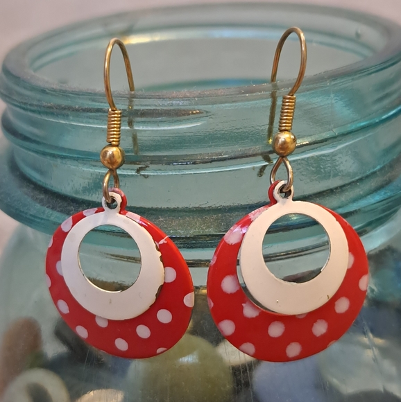 Vintage Jewelry - Vintage Retro Red and White Polka-dot Earrings